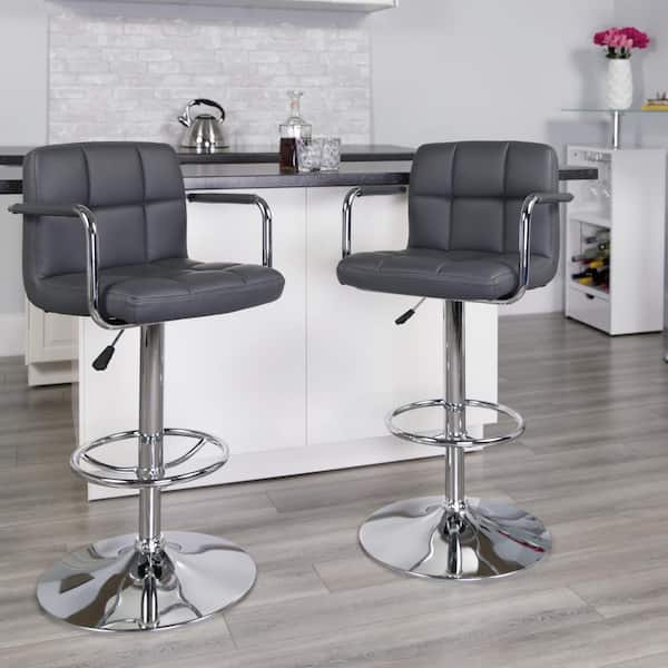 33.25 in. Adjustable Height Gray Cushioned Bar Stool
