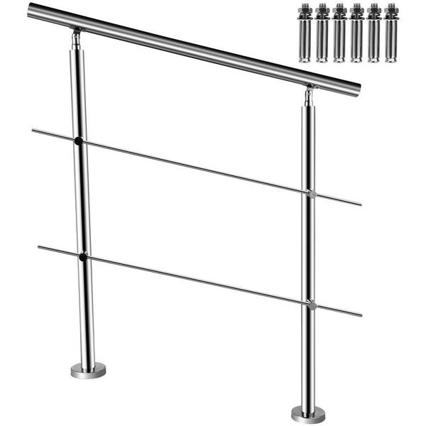 VEVOR Stainless Stair Handrail with 2 Cross Bars Rails 42.1 in. H x 34.9 in. W Silver 201 Stainless Steel Stair Railing Kit