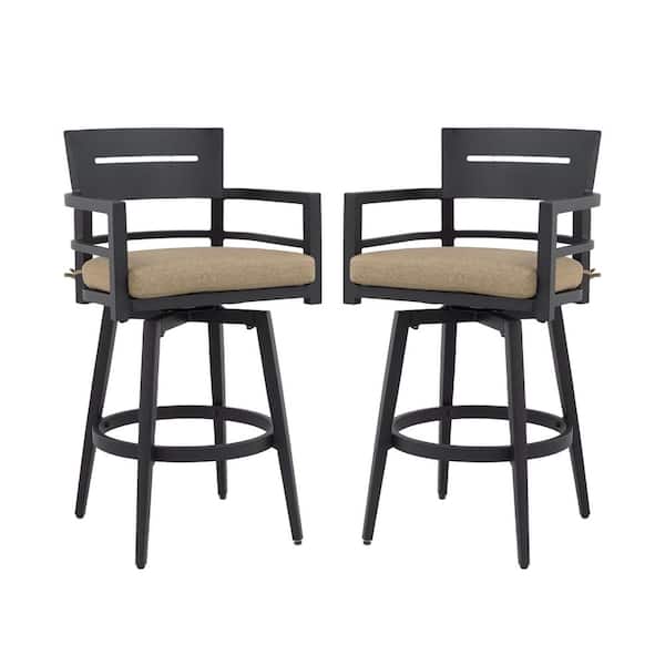 Swivel Aluminum Outdoor Bar Stools with Sunbrella Brown Cushion (2-Pack)