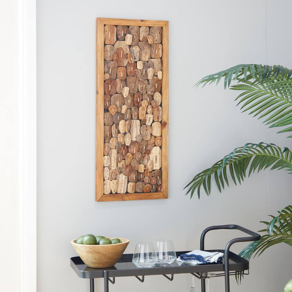 Rustic Brown Teak Wood Handmade Carved Faces Wall Decor