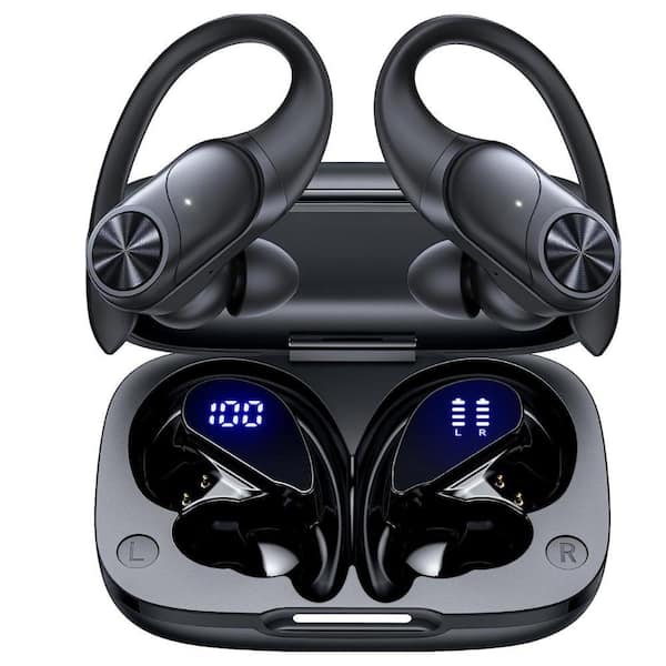 Etokfoks Premium Deep Bass IPX7 Wireless Earbuds with Wireless Charging Case Digital Display, Black