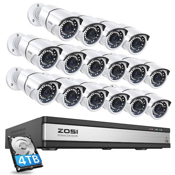 4K 16-Channel POE 4TB Home Security Cameras System and 16 Wired 5MP Outdoor IP Cameras, 32CH Expandable