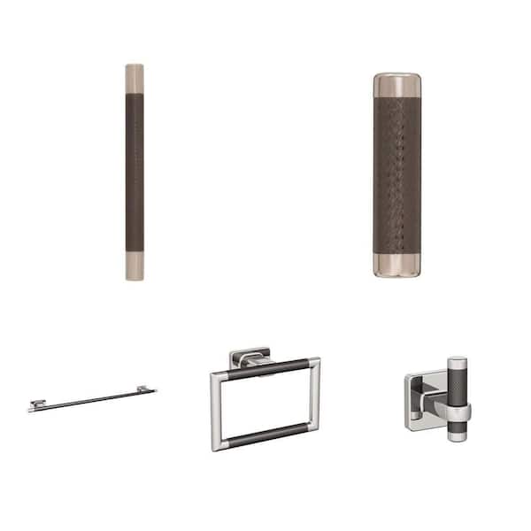 Esquire Polished Nickel/Gunmetal Bar Pull (6-5/16 in.), Knob (2-5/8 in.), Towel Bar (24 in.), Ring and Robe Hook Combo