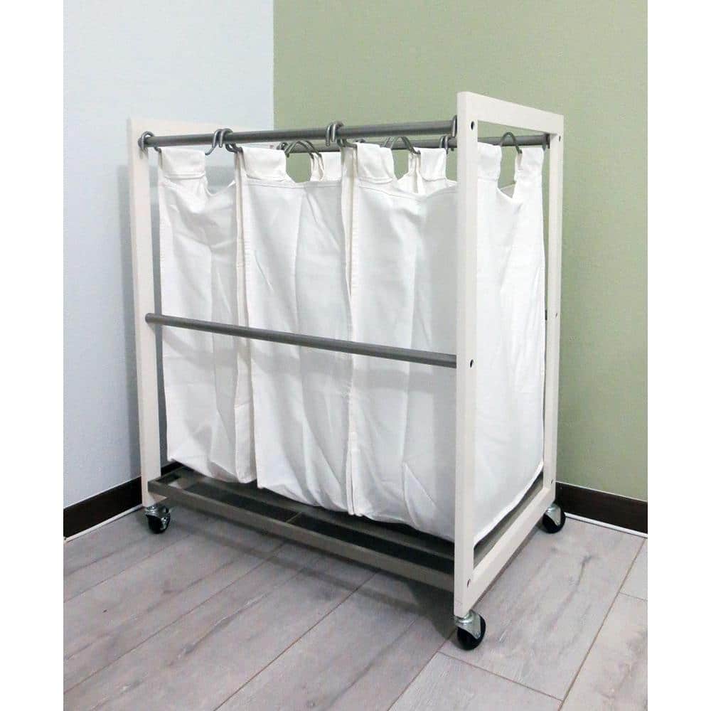 White Pine 3-Compartment Rolling Laundry Sorter