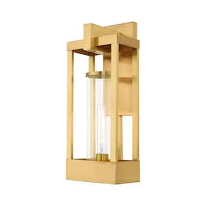 Ardenwood 20 in. 1-Light Satin Brass Outdoor Hardwired Wall Lantern Sconce with No Bulbs Included