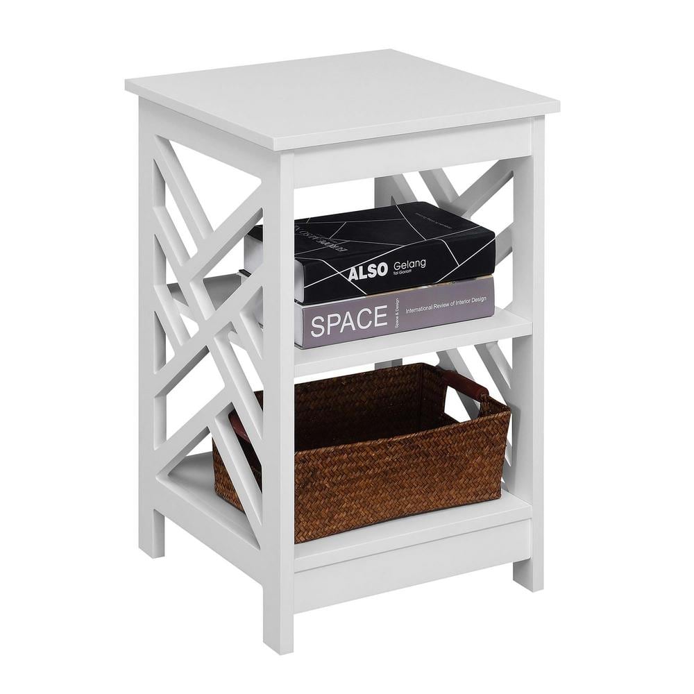 Sleek White MDF Titan Geometric End Table with Storage Shelves