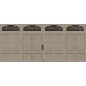 Gallery Steel Long Panel 16 ft x 7 ft Insulated 18.4 R-Value  Sandtone Garage Door with Decorative Windows