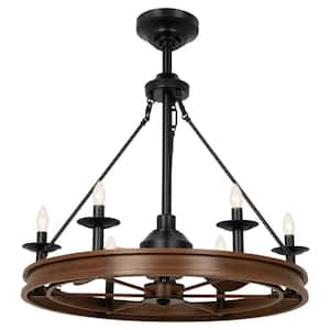 30 in. 6-Light Indoor Walnut 3-Blade Ceiling Fan with Light and Remote, Fandelier with Candle-Style Bulbs (Not Included)