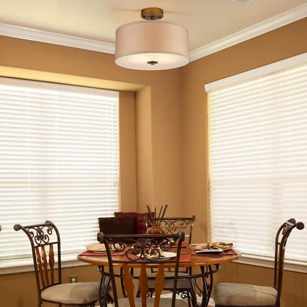 OUKANING 15 in. 2-Light Modern Brown Semi-Flush Mount Ceiling