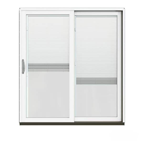JELD-WEN 72 in. x 80 in. W-2500 Contemporary Desert Sand Clad Wood Right-Hand Full Lite Sliding Patio Door w/White Paint Interior