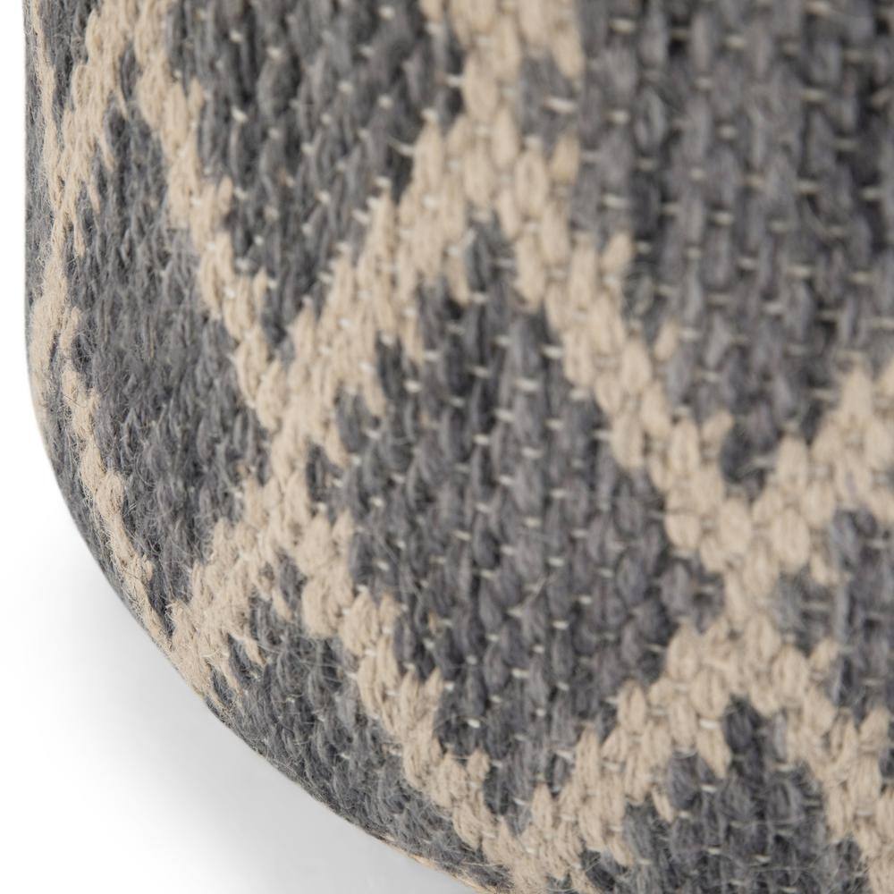 Edgeley Boho Chic Round Pouf in Grey and Natural Jute