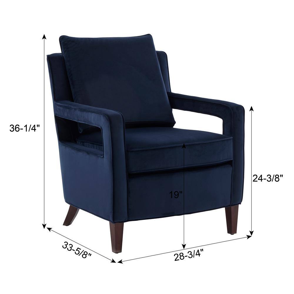 Questa Navy Blue Velvet Wooden Leg Accent Armchair