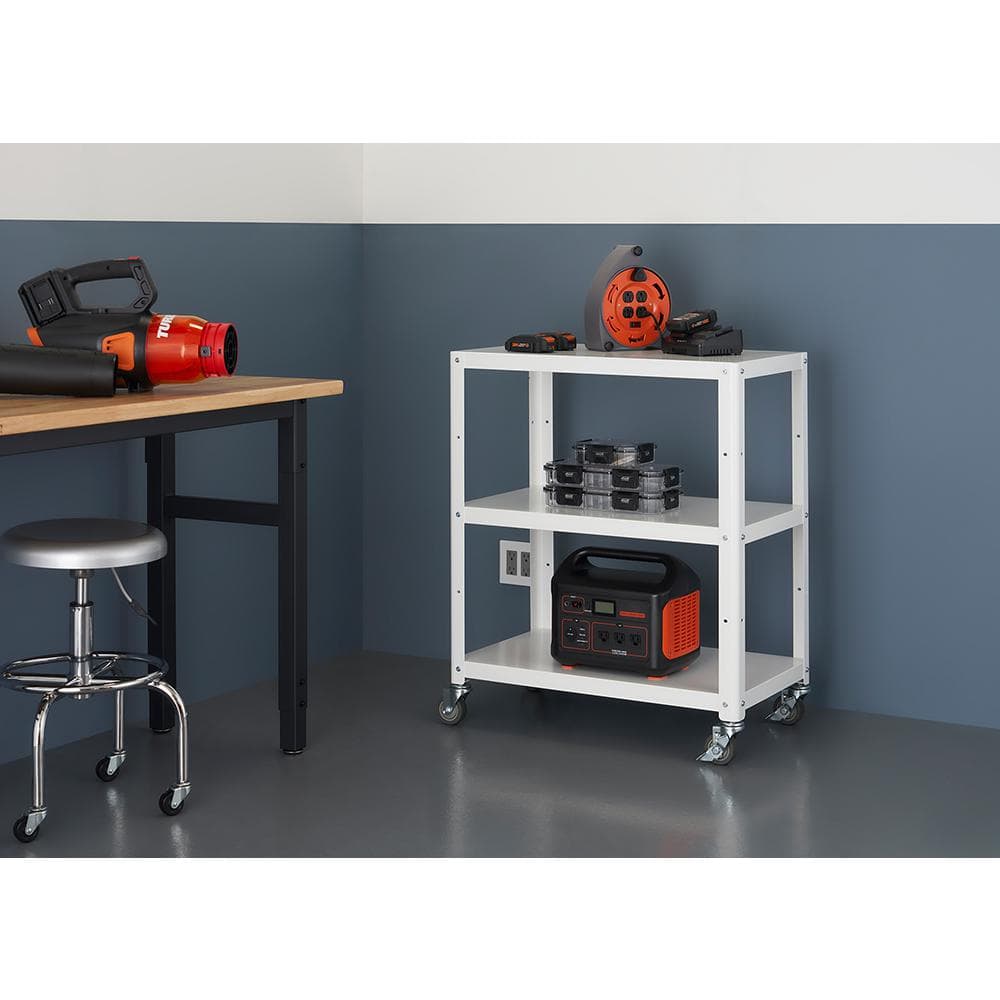 White Powder-Coated Metal Utility Cart with Adjustable Shelf