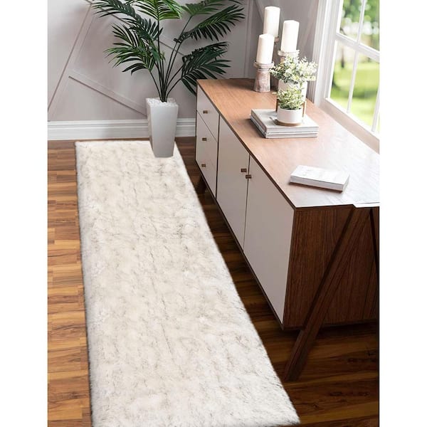 Sheepskin Faux Furry White/Gray Cozy Rugs 2 ft. x 6 ft. Area Rug Runner Rug