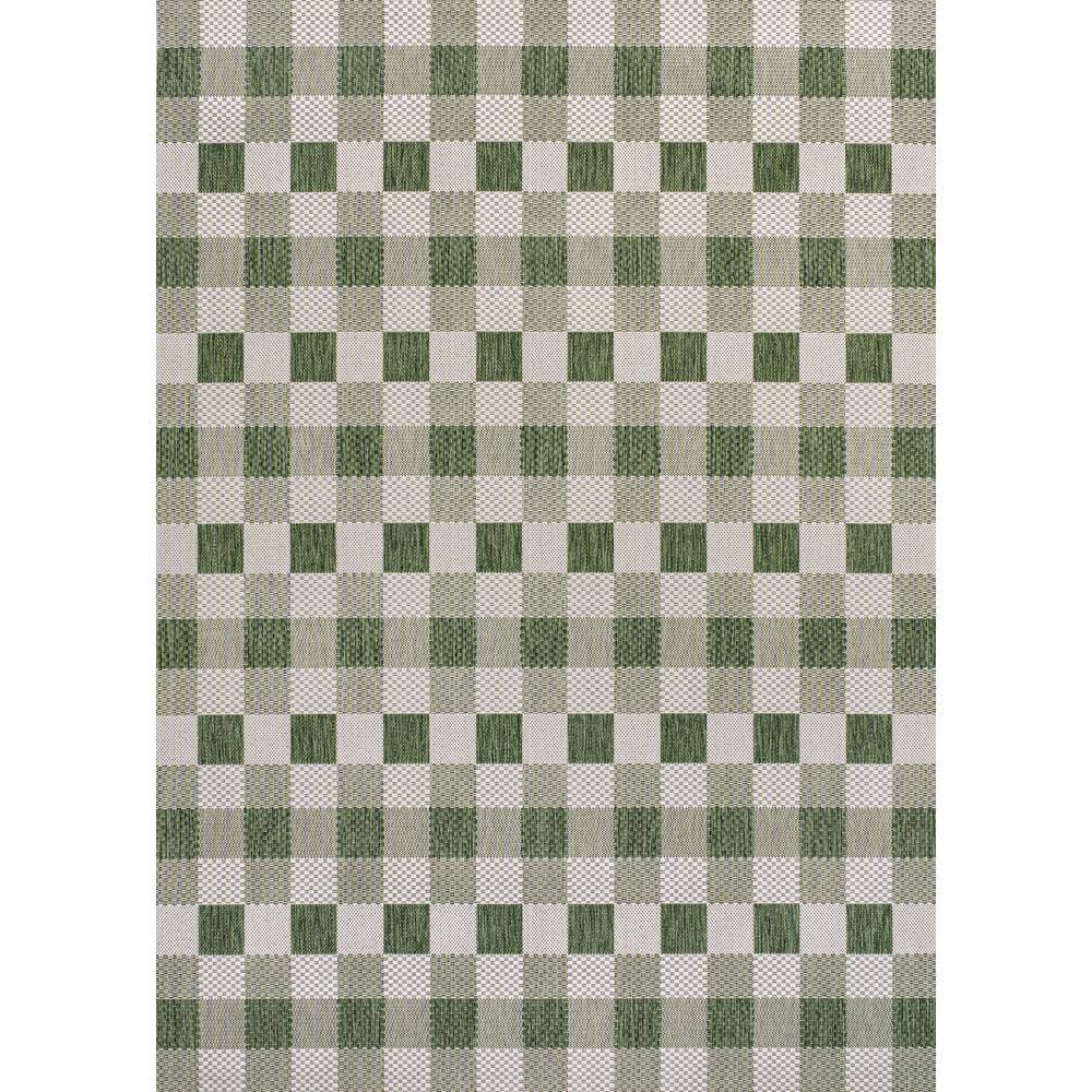 Darcy Green and Cream Geometric Synthetic Indoor/Outdoor Area Rug