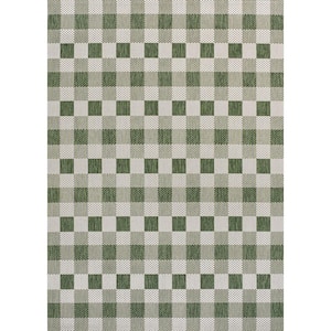 Darcy Traditional Geometric Bold Gingham Green/Cream 5 ft. x 8 ft. Indoor/Outdoor Area Rug
