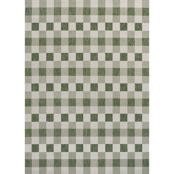 Darcy Traditional Geometric Bold Gingham Green/Cream 5 ft. x 8 ft. Indoor/Outdoor Area Rug