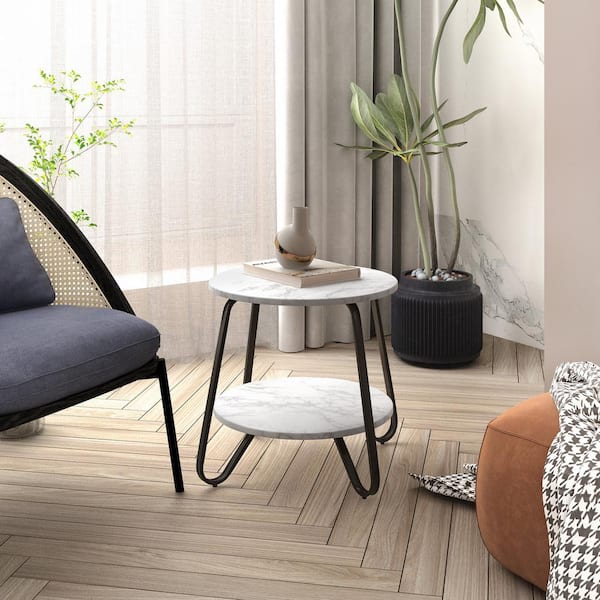 Homy Casa Konya 18.1 in. White Marble Round MDF Coffee Table