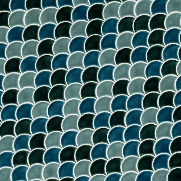 MSI Azul Scallop Glossy 13.11 in. x 9.96 in. x 8mm Glossy Porcelain Mesh-Mounted Mosaic Tile (9.1 sq. ft. / case)