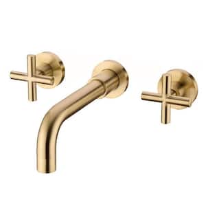 Double Handle Wall Mount Bathroom Faucet in Brushed Gold