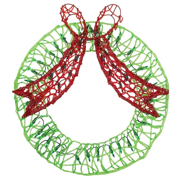 20 " Green and Red Lighted Wreath and Bow Christmas Window Silhouette Decoration