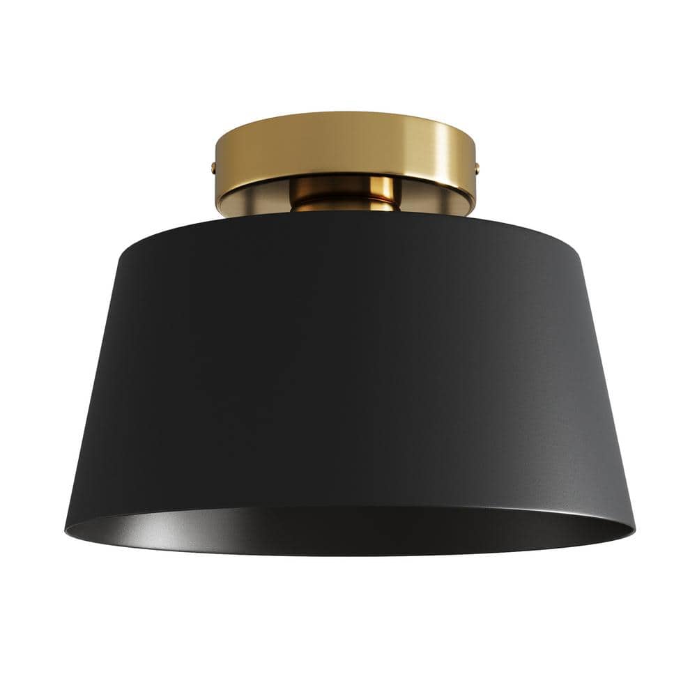 9.84 in. 1-Light Black Farmhouse Semi-Flush Mount Industrial Close to Ceili
