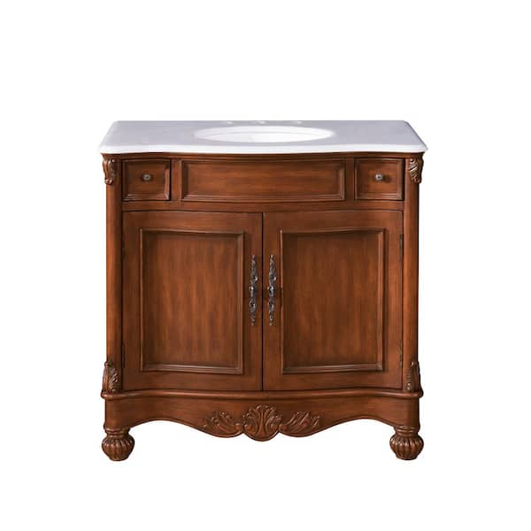 Unbranded Simply Living 36 in. W x 21.5 in. D x 35 in. H Bath Vanity in Teak with White And Brown Vein Marble Top