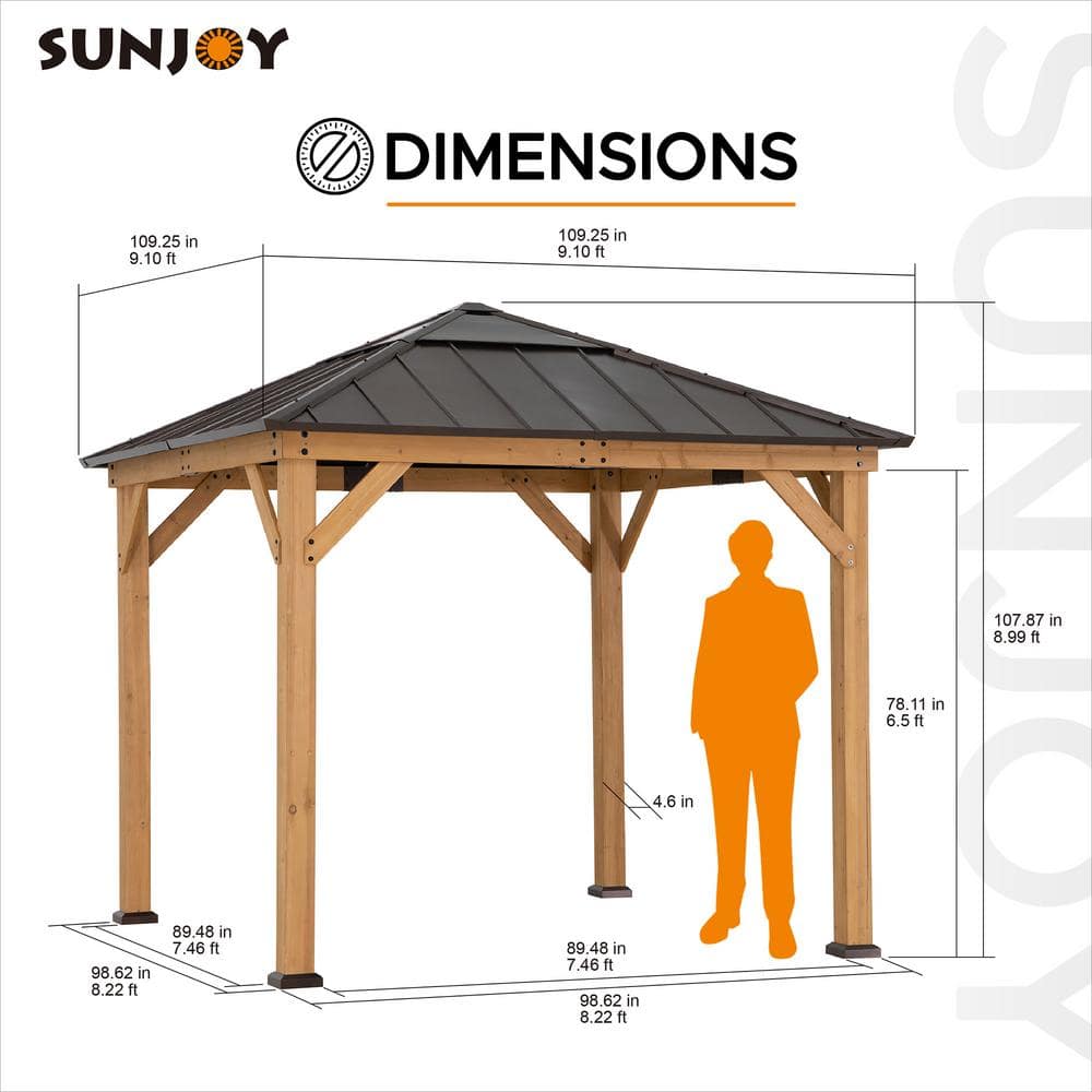 Sunjoy 9 ft. Cedar Wood Gazebo with Brown Steel Roof