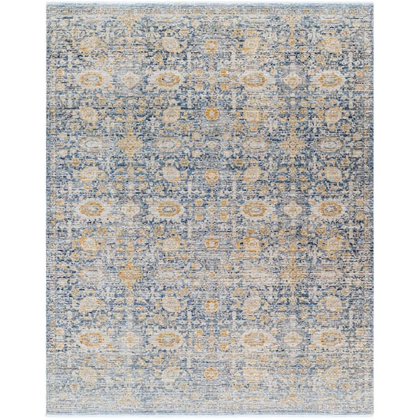 Becki Owens Margaret Navy/Gray Damask 8 ft. x 10 ft. Machine-Washable Indoor/Outdoor Area Rug
