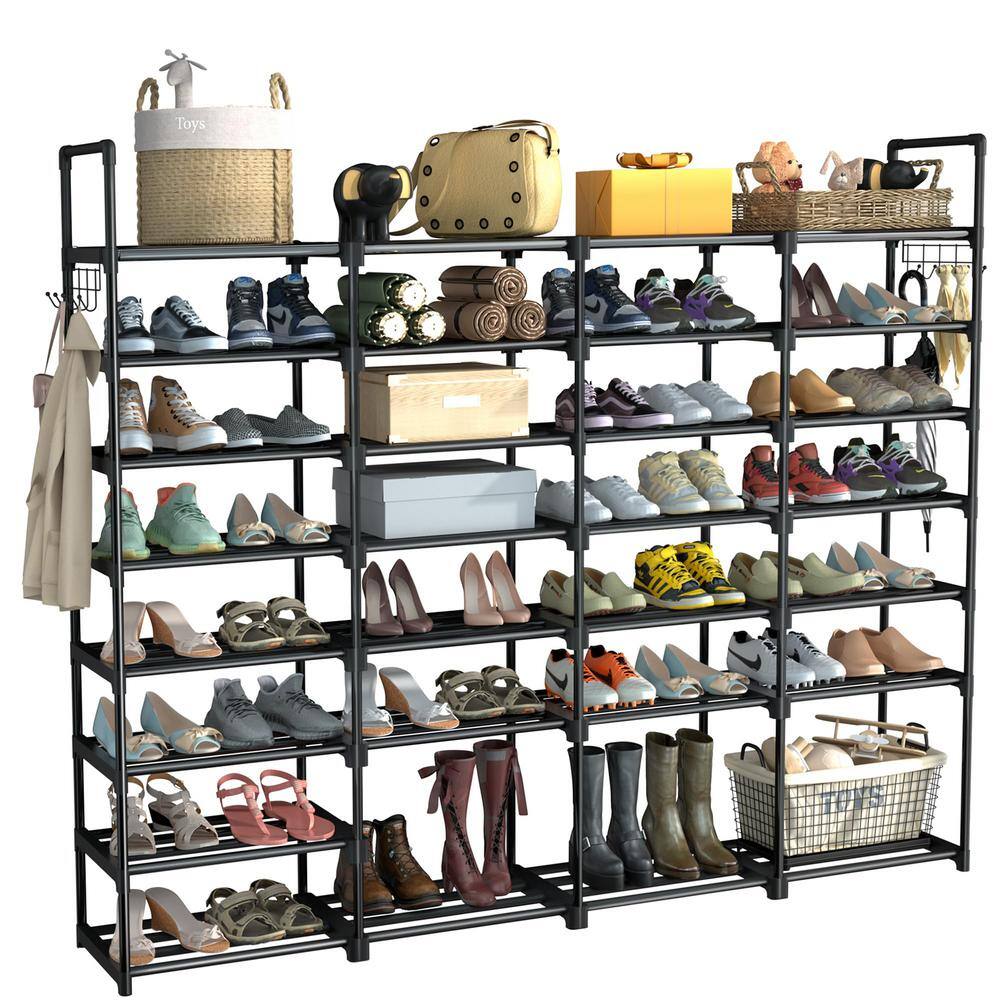 55 in. H 60-Pair 8-Tier Black Metal Shoe Rack