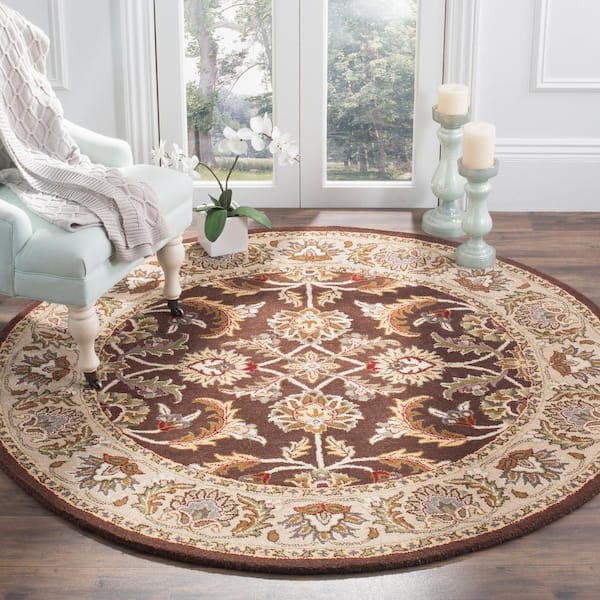 Heritage Brown/Ivory 8 ft. x 8 ft. Round Border Area Rug