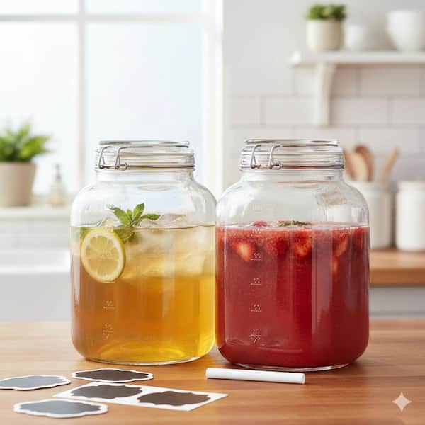 2-Piece Glass Storage Jars Set with Airtight Wide-Mouth Lids Large 1 Gallon Capacity Square Design 4200ML