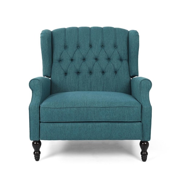 Noble House Apaloosa Teal Fabric Standard (No Motion) Recliner with Tufted Cushions