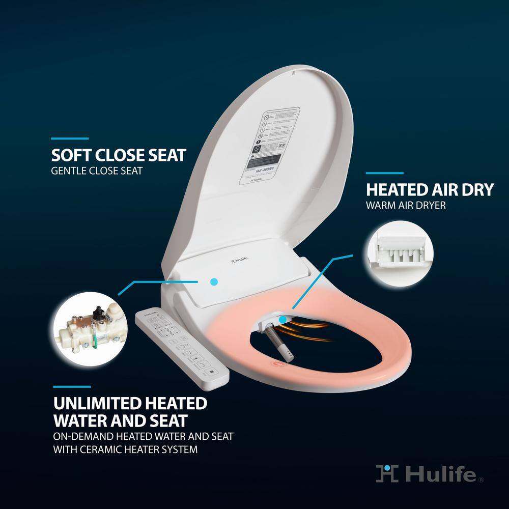 Hulife White Electric Bidet Seat with Heated Water and Air Dryer