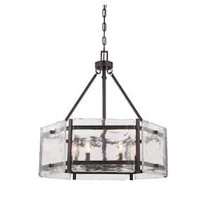 Glenwood 27 in. W x 27.13 in. H 6-Light in English Bronze Shaded Pendant Light with Clear Glass Panels