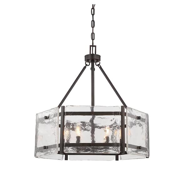 Savoy House Glenwood 27 in. W x 27.13 in. H 6-Light in English Bronze Shaded Pendant Light with Clear Glass Panels