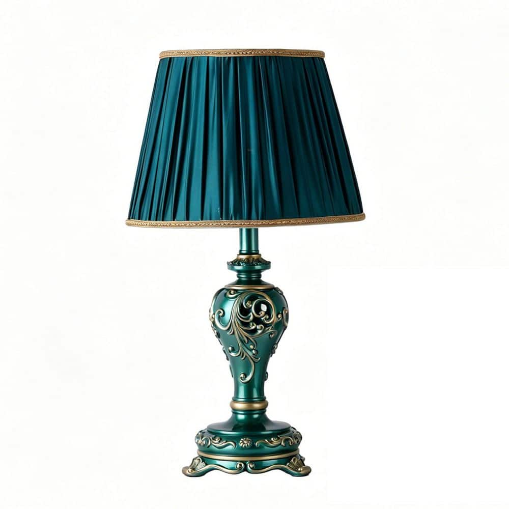 20.9 in. Dark Green Hollow-Out Resin Base Table Lamp with Fabric Lampshade Bedside Lamp for Bedroom Nightstand price history on PriceWatchPro