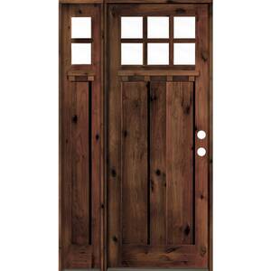 50 in. x 96 in. Craftsman Alder 6 Lite Left-Hand Clear Glass Red Mahogany Stain Wood Prehung Front Door/Left Sidelite DS