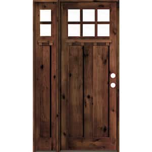 56 in. x 96 in. Craftsman Alder 6 Lite Left-Hand Clear Glass Red Mahogany Stain Wood Prehung Front Door/Left Sidelite DS
