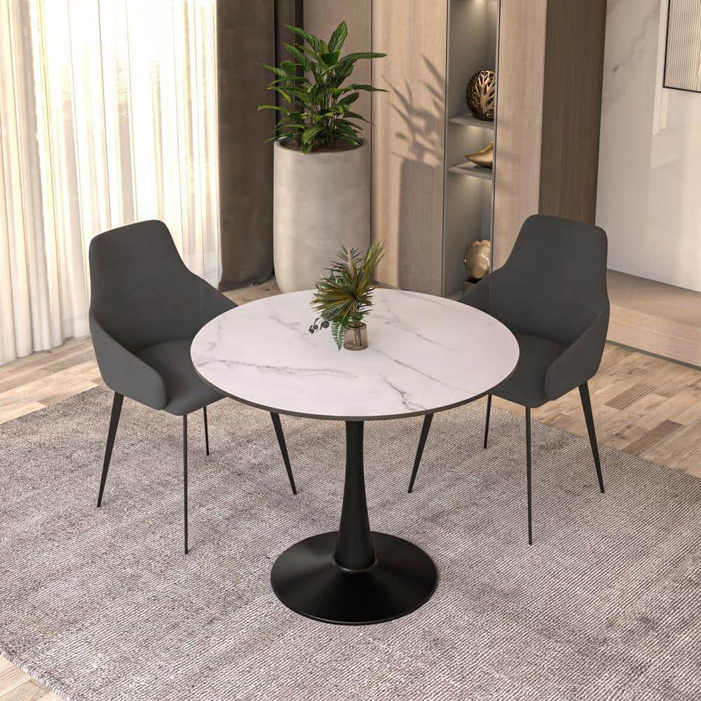 Leisuremod Bristol Dining Table 35 in. Round MDF Wood in Black