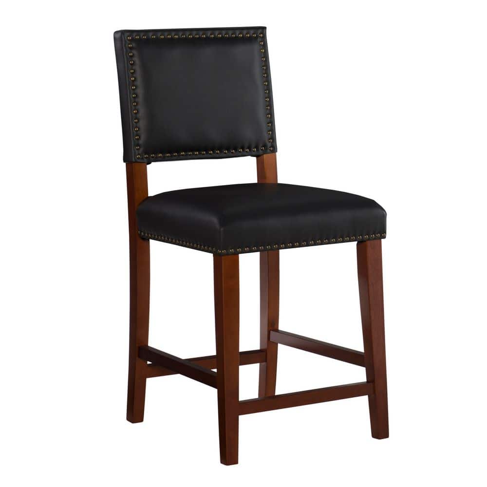 Brook 24 in. Cherry Brown Cushioned Back Wood Counter Stool with Black Faux