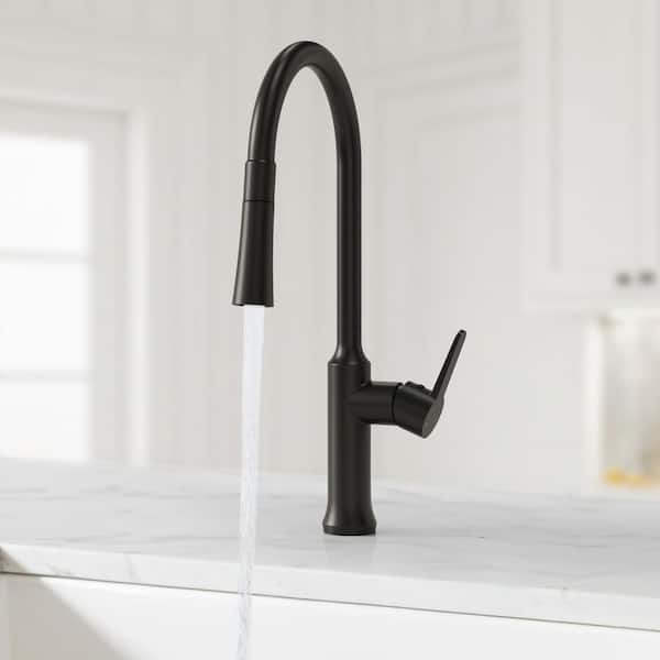Modern 18.5 in. H 1-Handle 2-Spray Pull Down Kitchen Faucet 8.5 in. Spout Reach 360° Spout Swivel Faucet in Matte Black