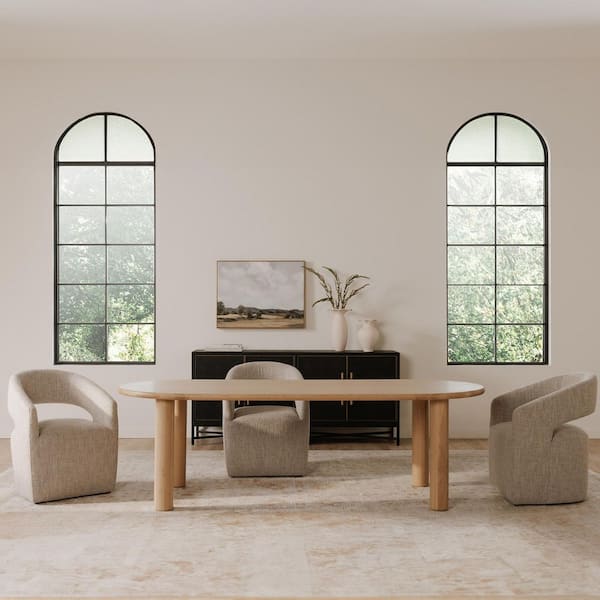 Fable Contemporary Natural Solid Oak Wood 96 in. 4 Legs Oval Dining Table, Seats 8