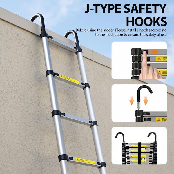 20.6 ft. Portable Steel Extension Ladder with Non-Marring Feet and Hooks, 330 lbs. Load Capacity