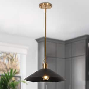 Black Pendant Light 1-Light Modern Industrial Island Hanging Ceiling Light with Geometric Bell Shade and Brass Accent