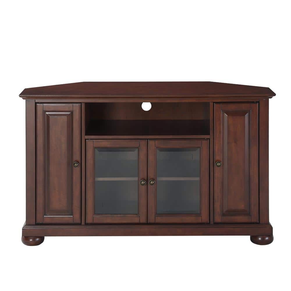 Vintage Mahogany Corner TV Stand with Glass Doors