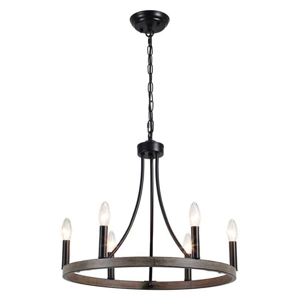 6-Light Black and Imitation Wood Grain Farmhouse Wagon Wheel Chandelier Rustic Dining Room Pendant Light price history on PriceWatchPro