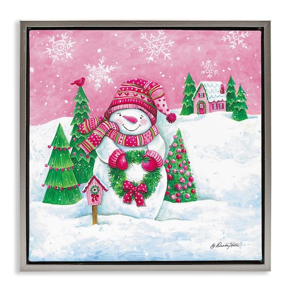 Stupell Industries Scenic Winter Snowman by Diane Kater 1-Piece Floater Frame Graphic Print Nature Poster Art Print 25 in. x 25 in.