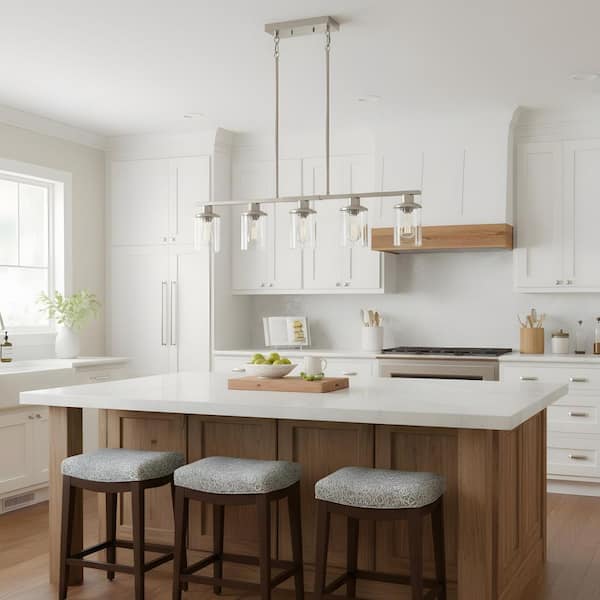 37.4 in. 5-Light Chrome Kitchen Island Chandeliers with Glass Shades