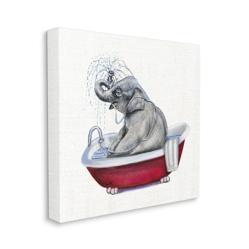 Stupell Industries Elephant in Red Bathtub Playful Safari Animal by Donna Brooks Unframed Print Abstract Wall Art 36 in. x 36 in.